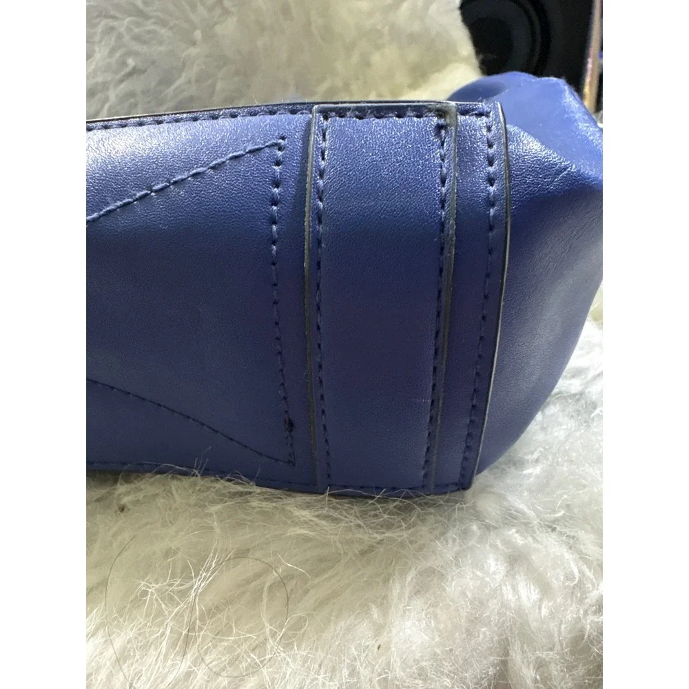 Reed Krakoff Blue‎ Faux Leather Satchel Handbag Silver Hardware Top Zip Tote